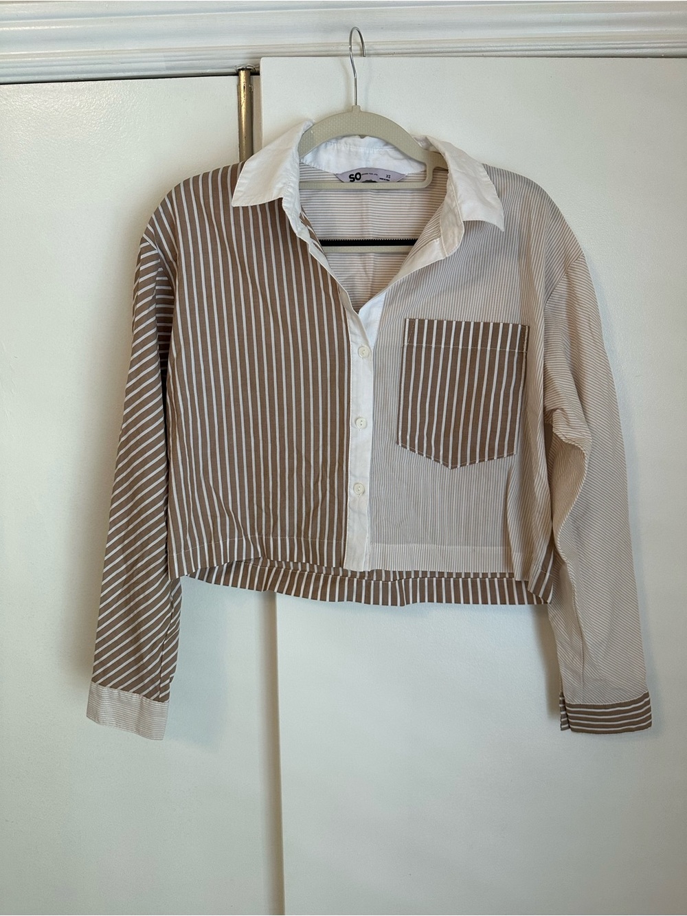 SO Striped Collared Shirt in White and Light Pink